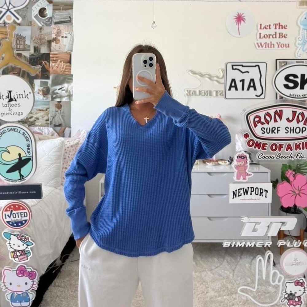 Gorgeous blue Aerie waffle knit long sleeve top